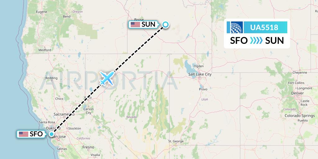 UA5518 United Airlines Flight Map: San Francisco to Hailey