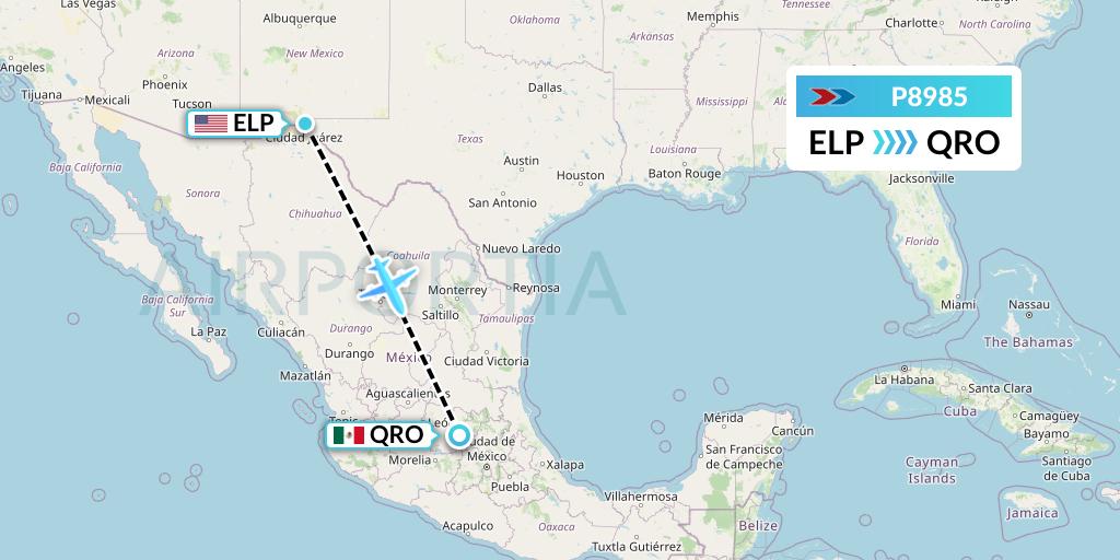 P8985 Sprint Air Flight Map: El Paso to Queretaro