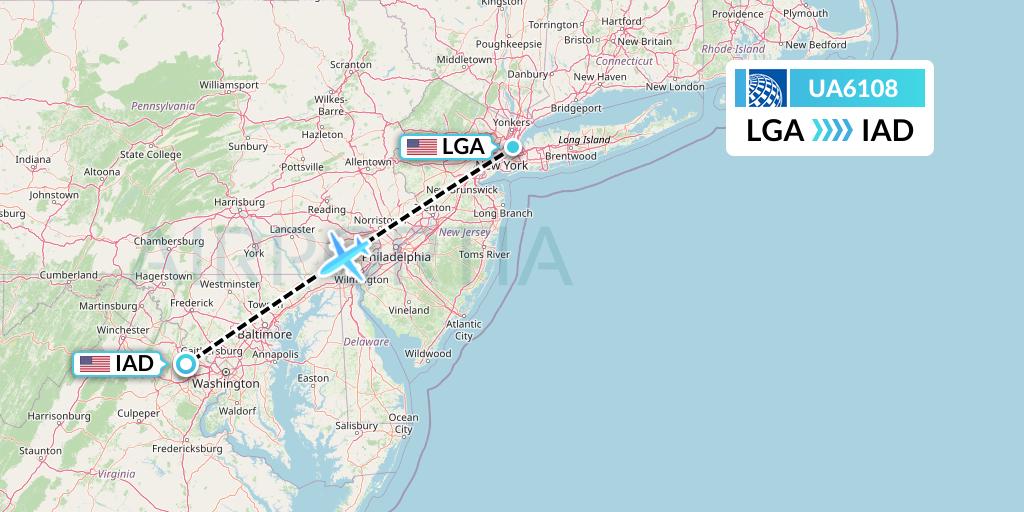 UA6108 United Airlines Flight Map: New York to Washington