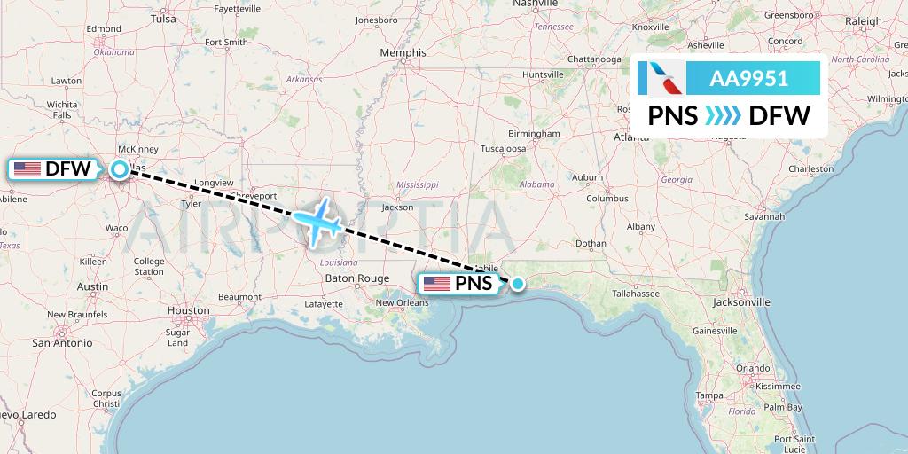 AA9951 American Airlines Flight Map: Pensacola to Dallas