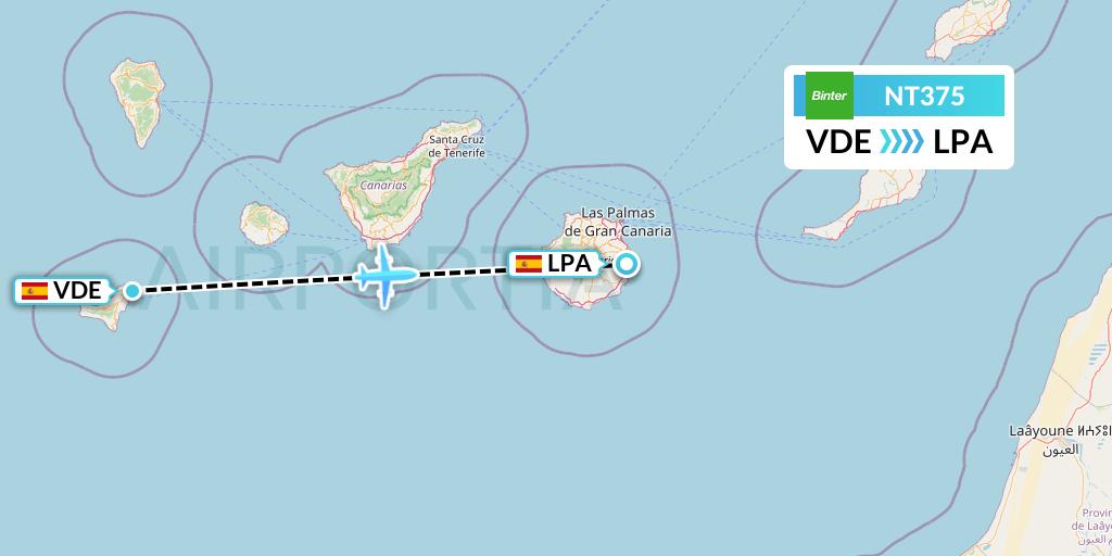 NT375 Binter Canarias Flight Map: El Hierro to Las Palmas