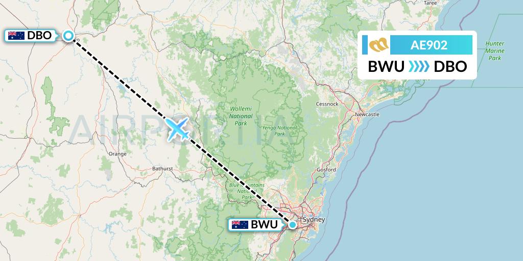 AE902 Mandarin Airlines Flight Map: Bankstown to Dubbo