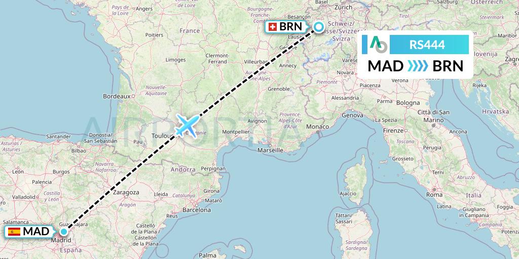 RS444 Air Seoul Flight Map: Madrid to Bern