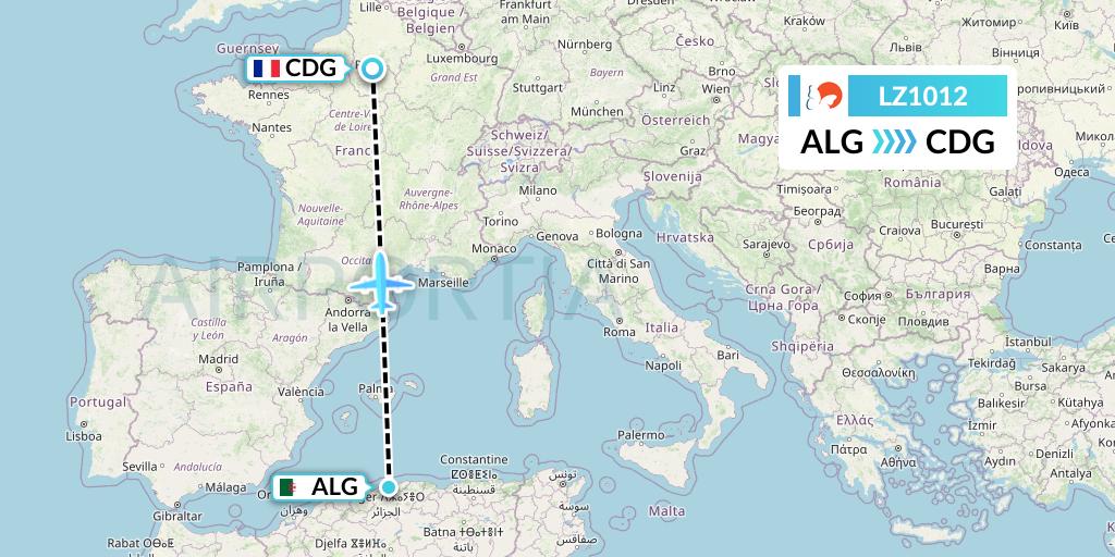 LZ1012 Air Link Flight Map: Algiers to Paris