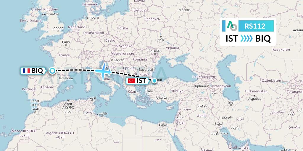 RS112 Air Seoul Flight Map: Istanbul to Biarritz