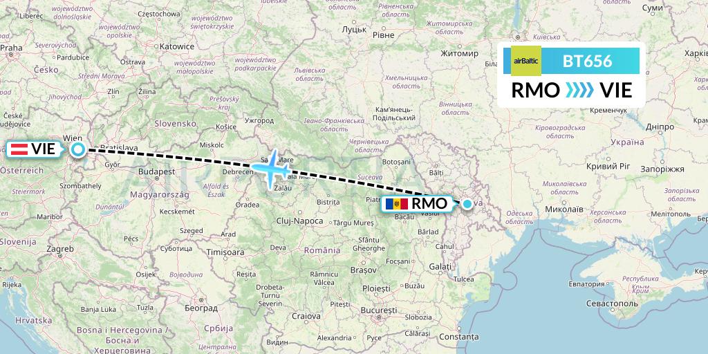 BT656 Air Baltic Flight Map: Chisinau to Vienna