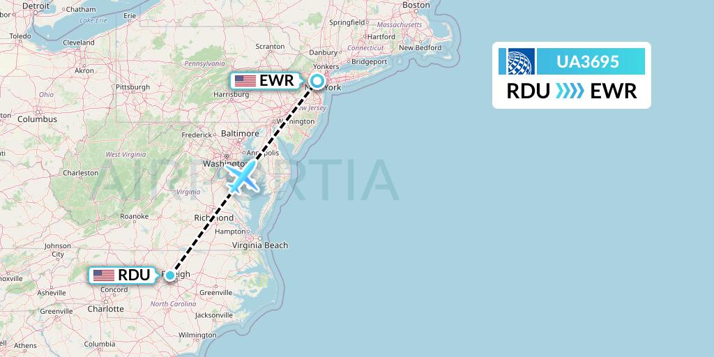UA3695 United Airlines Flight Map: Raleigh-Durham to New York