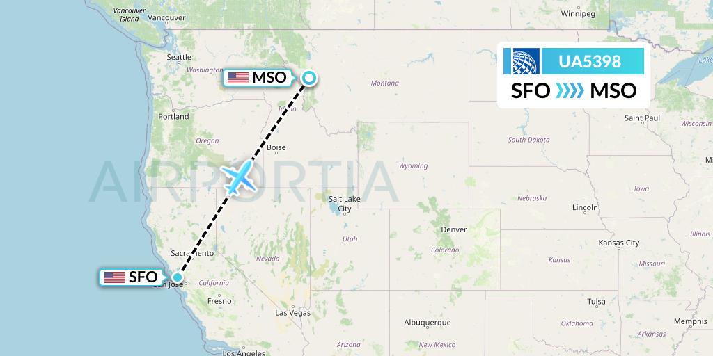 UA5398 United Airlines Flight Map: San Francisco to Missoula