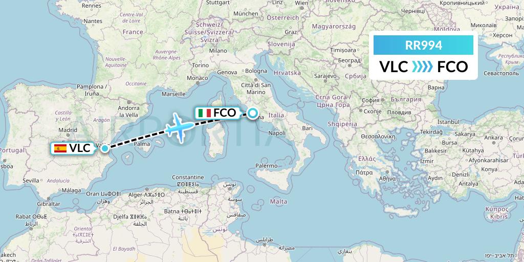 RR994 Royal Air Force Flight Map: Valencia to Rome
