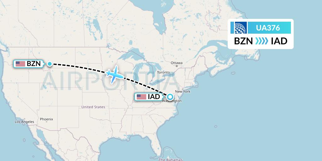UA376 United Airlines Flight Map: Bozeman to Washington
