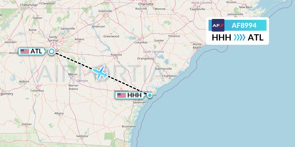 AF8994 Air France Flight Map: Hilton Head Island to Atlanta