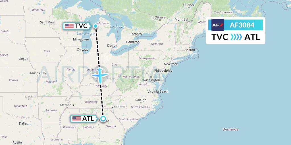 AF3084 Air France Flight Map: Traverse City to Atlanta