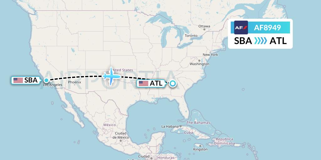 AF8949 Air France Flight Map: Santa Barbara to Atlanta