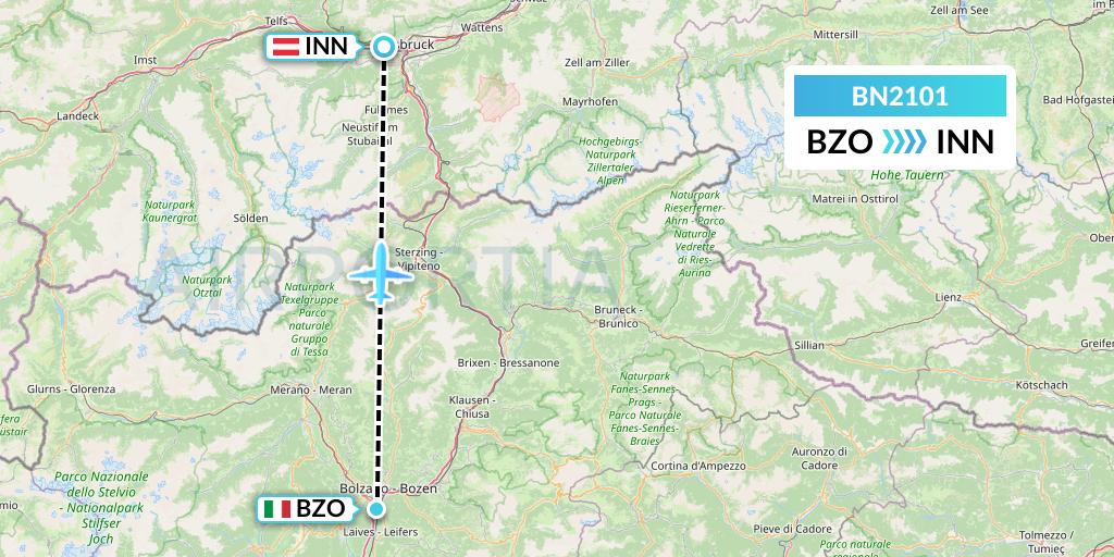 BN2101 Forward Air International Airlines Flight Map: Bolzano to Innsbruck