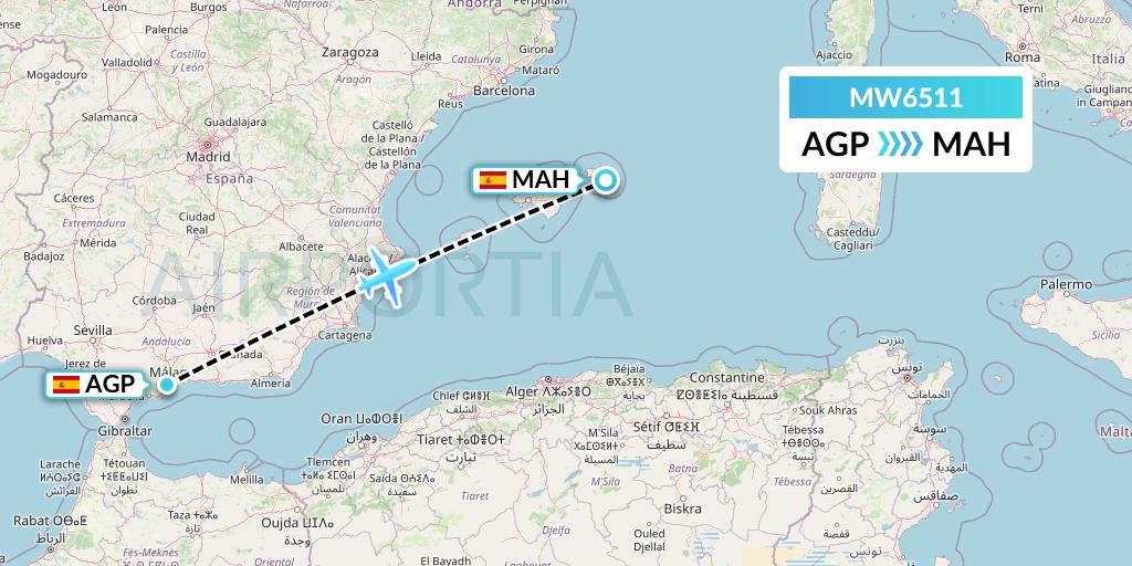 MW6511 Mokulele Flight Service Flight Map: Malaga to Mahon