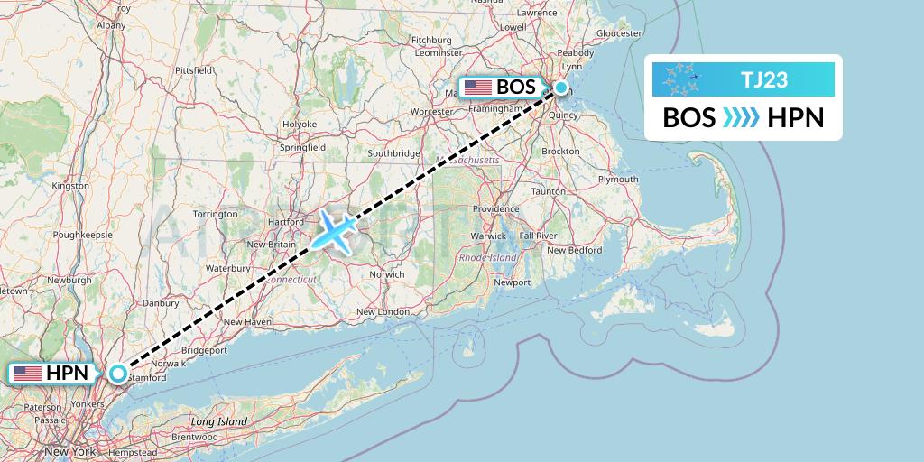 TJ23 Tradewind Aviation Flight Map: Boston to White Plains