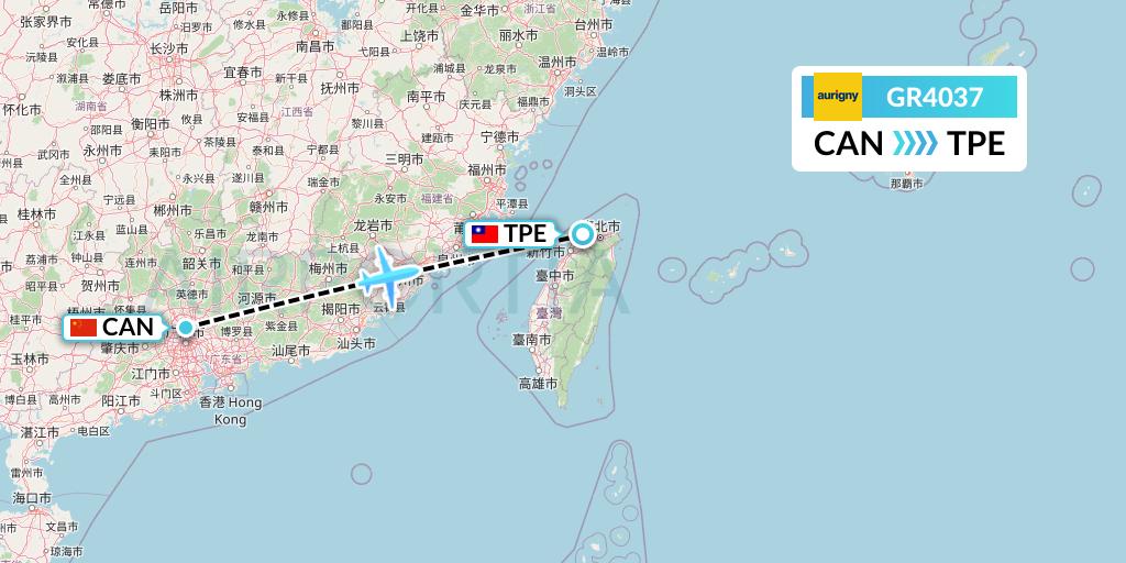 GR4037 Aurigny Air Services Flight Map: Guangzhou to Taipei