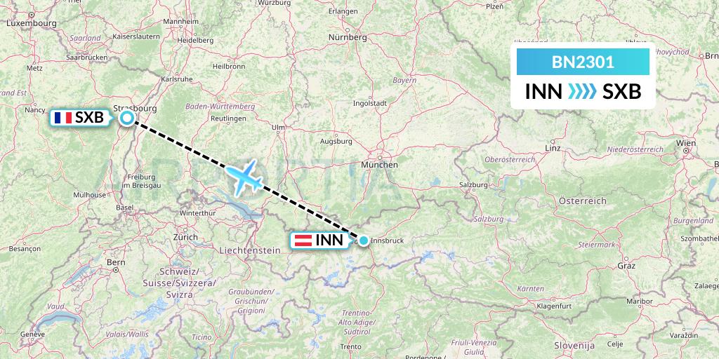 BN2301 Forward Air International Airlines Flight Map: Innsbruck to Strasbourg