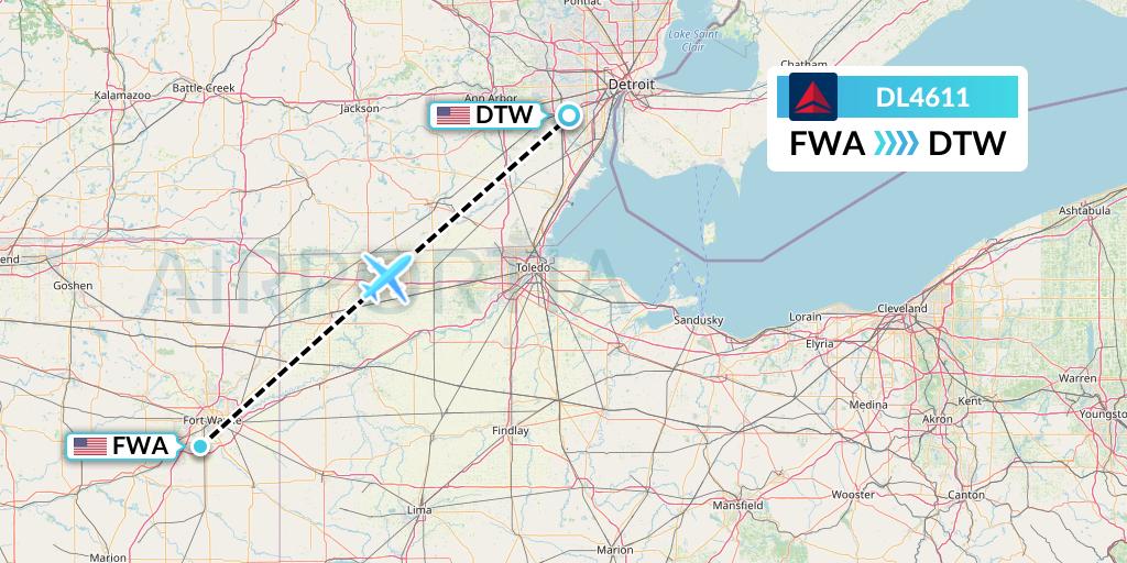 DL4611 Delta Air Lines Flight Map: Fort Wayne to Detroit