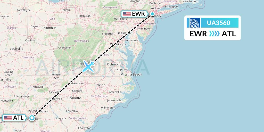 UA3560 United Airlines Flight Map: New York to Atlanta