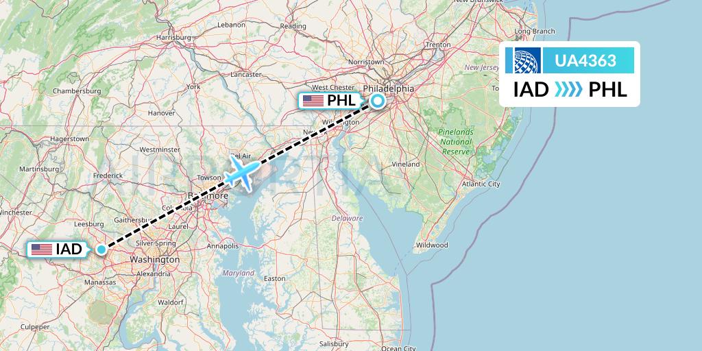 UA4363 United Airlines Flight Map: Washington to Philadelphia