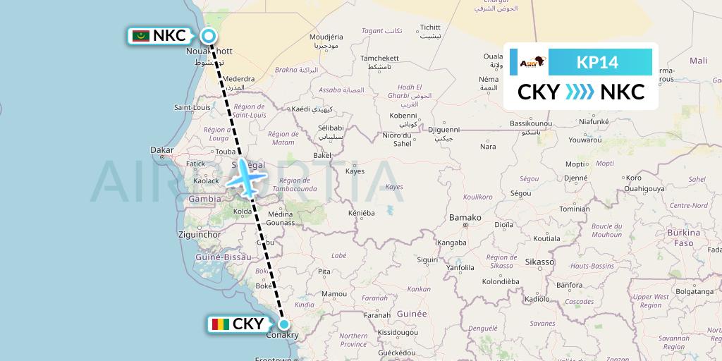 KP14 ASKY Flight Map: Conakry to Nouakchott