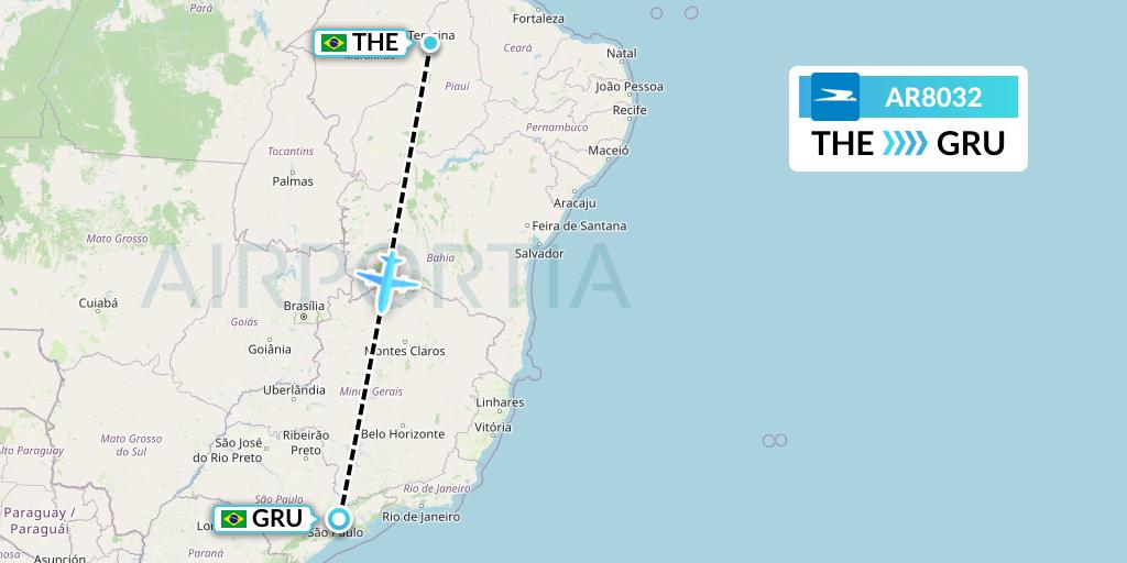 AR8032 Aerolineas Argentinas Flight Map: Teresina to Sao Paulo