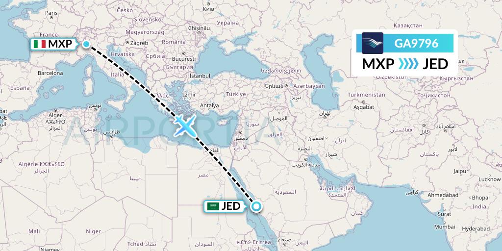 GA9796 Garuda Indonesia Flight Map: Milan to Jeddah