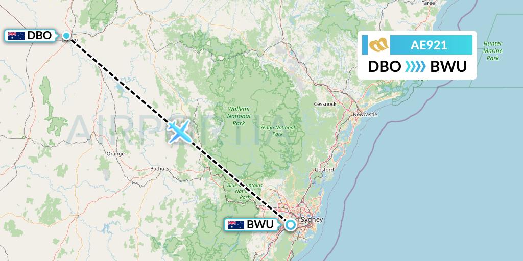 AE921 Mandarin Airlines Flight Map: Dubbo to Bankstown