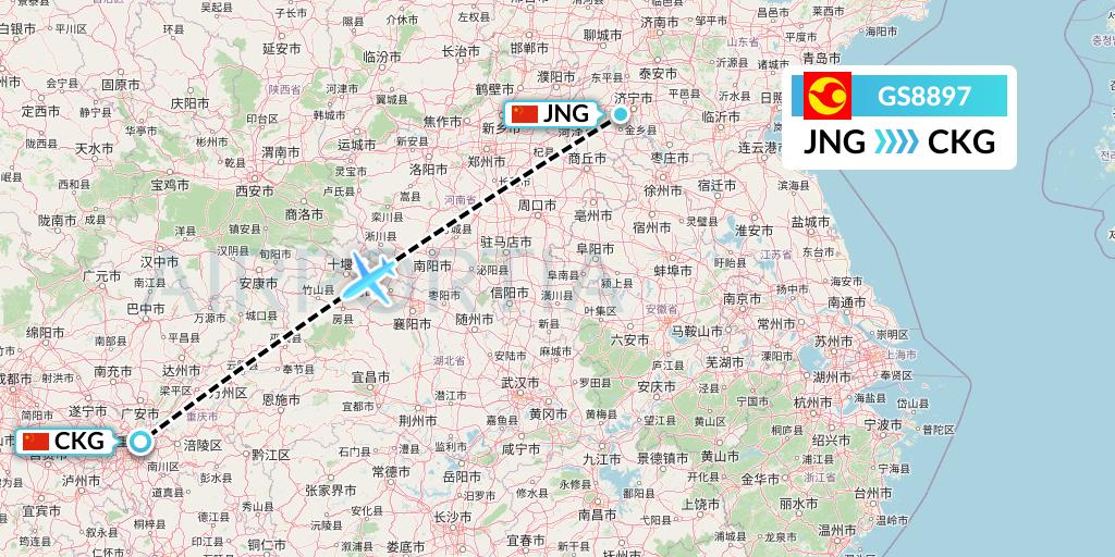 GS8897 Tianjin Airlines Flight Map: Jining to Chongqing