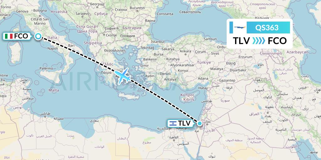 QS363 Smartwings Flight Map: Tel Aviv to Rome