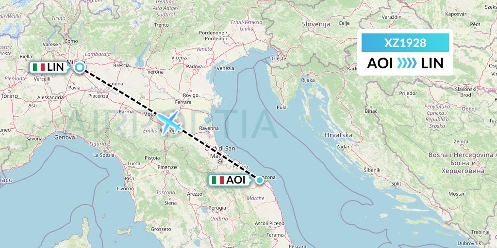 XZ1928 Aeroitalia Flight Map: Ancona to Milan