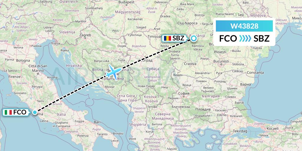 W43828 Wizz Air Malta Flight Map: Rome to Sibiu