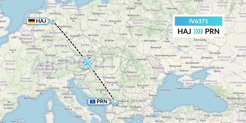 IV6371 VVB Aviation Malta Flight Map: Hannover to Pristina