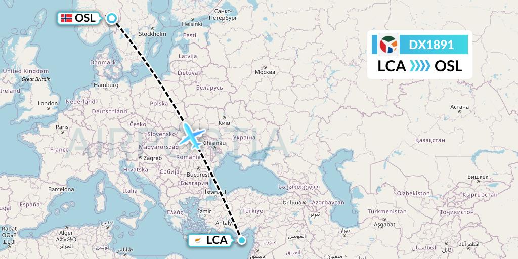 DX1891 Danish Air Transport Flight Map: Larnaca to Oslo