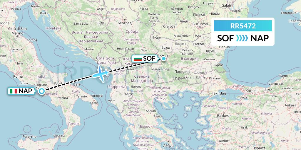 RR5472 Royal Air Force Flight Map: Sofia to Naples