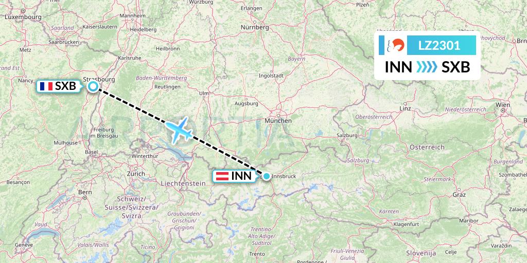 LZ2301 Air Link Flight Map: Innsbruck to Strasbourg