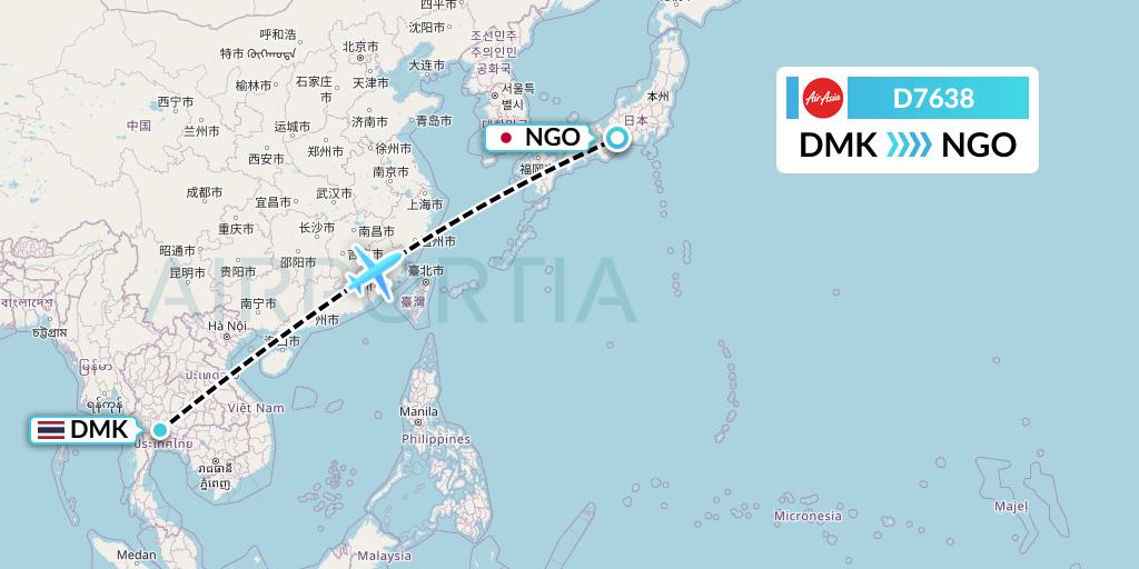 D7638 AirAsia X Flight Map: Bangkok to Nagoya