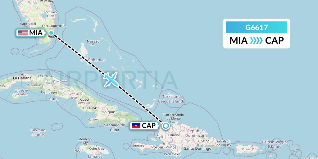 G6617 Fly Arna Flight Map: Miami to Cap-Haitien