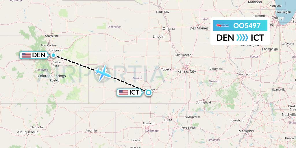 OO5497 SkyWest Airlines Flight Map: Denver to Wichita