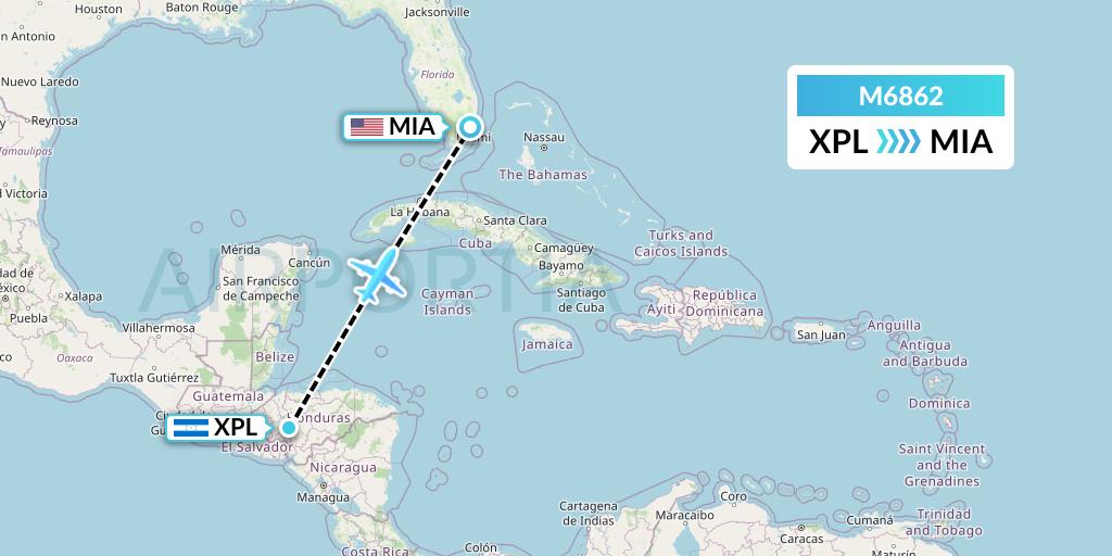 M6862 Amerijet International Flight Map: Comayagua to Miami