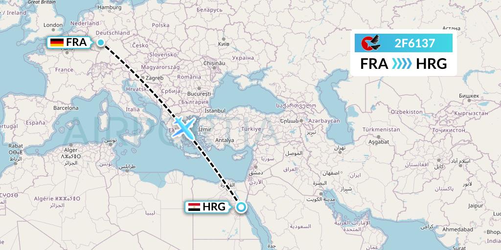 2F6137 twoFlex Taxi Aereo Flight Map: Frankfurt to Hurghada