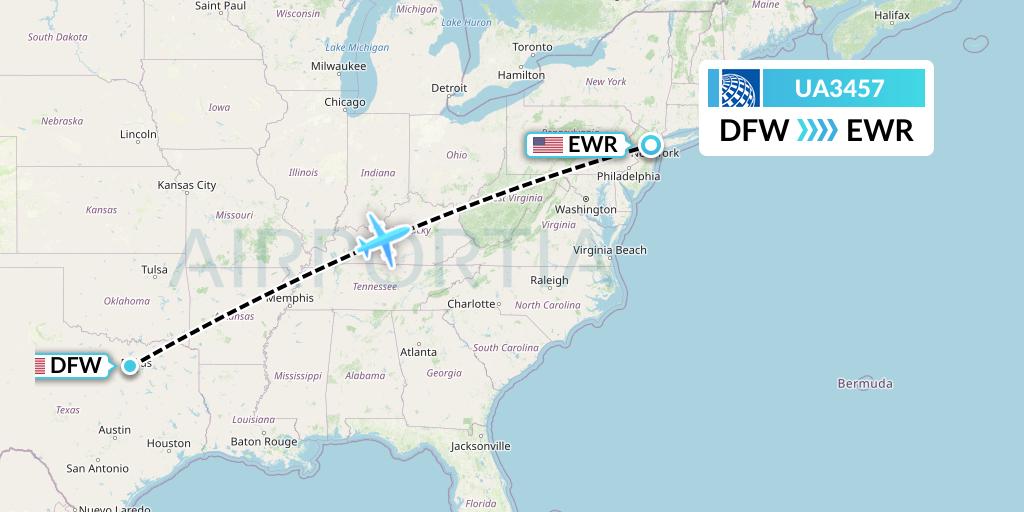 UA3457 United Airlines Flight Map: Dallas to New York