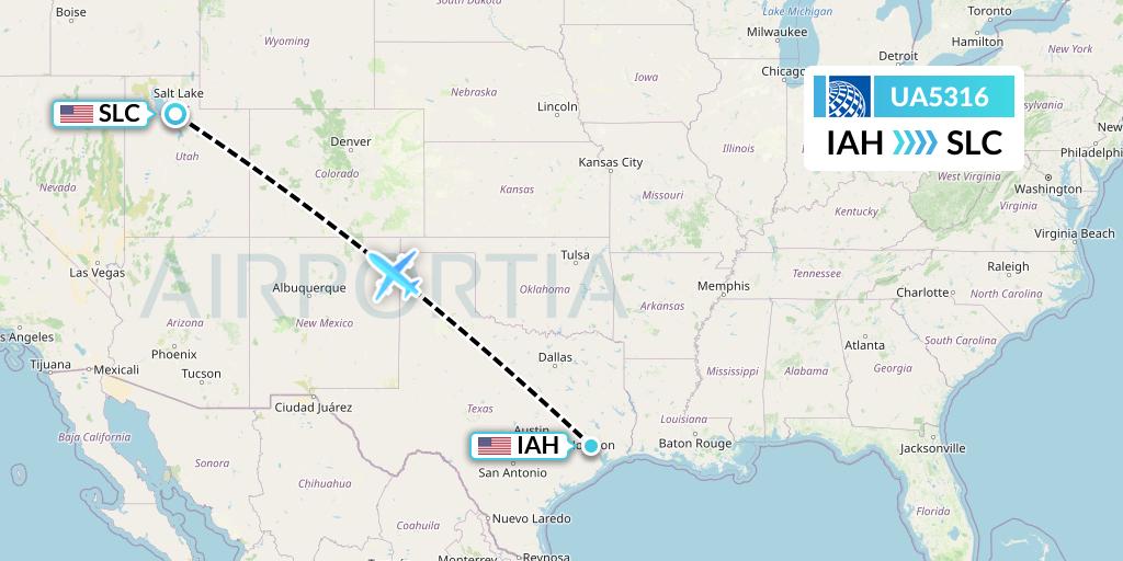 UA5316 United Airlines Flight Map: Houston to Salt Lake City