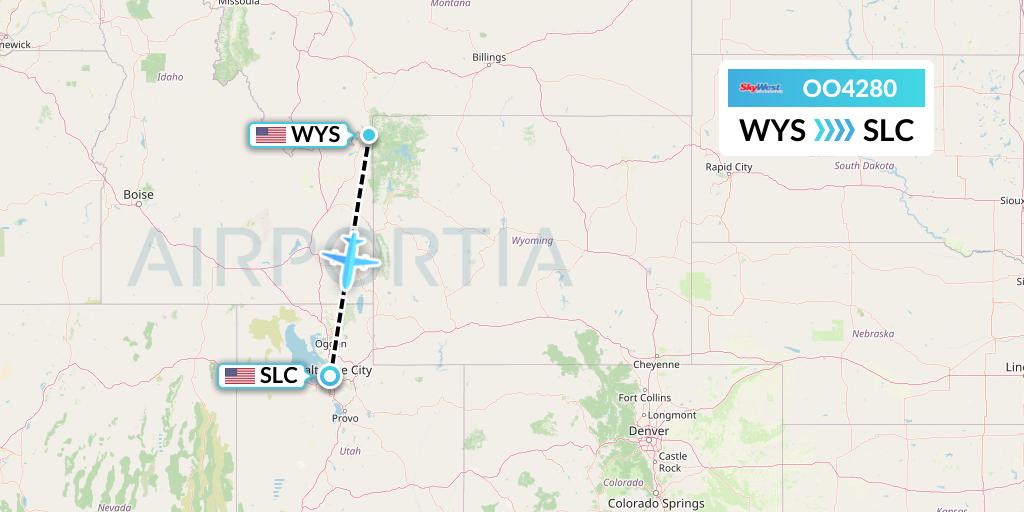 OO4280 SkyWest Airlines Flight Map: West Yellowstone to Salt Lake City