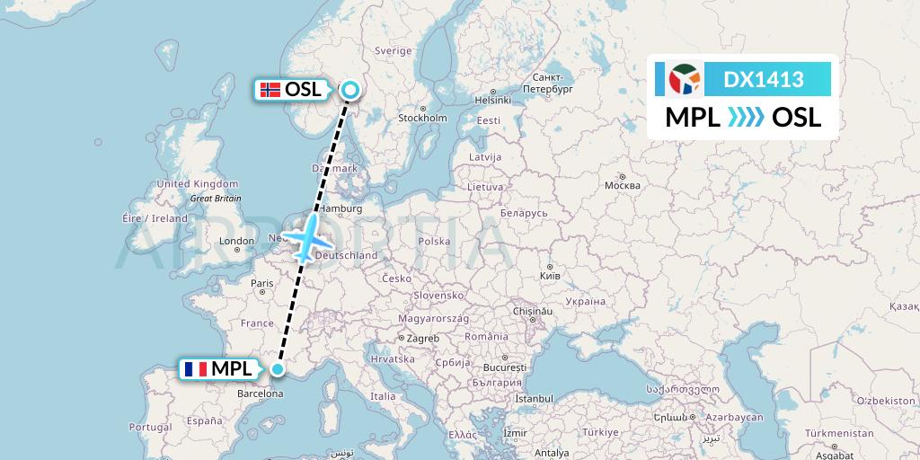 DX1413 Danish Air Transport Flight Map: Montpellier to Oslo
