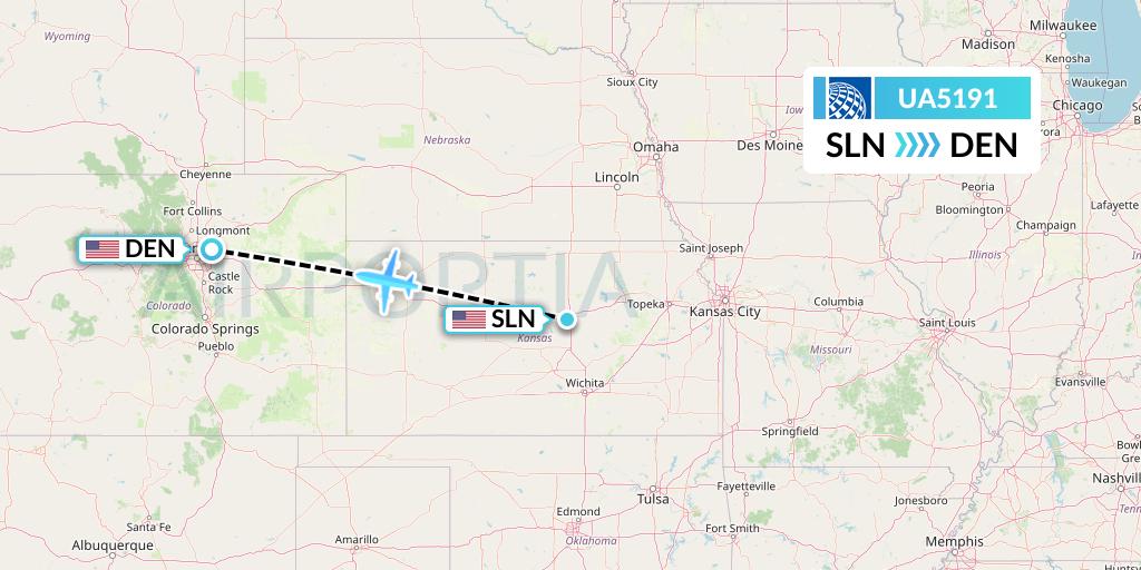 UA5191 United Airlines Flight Map: Salina to Denver