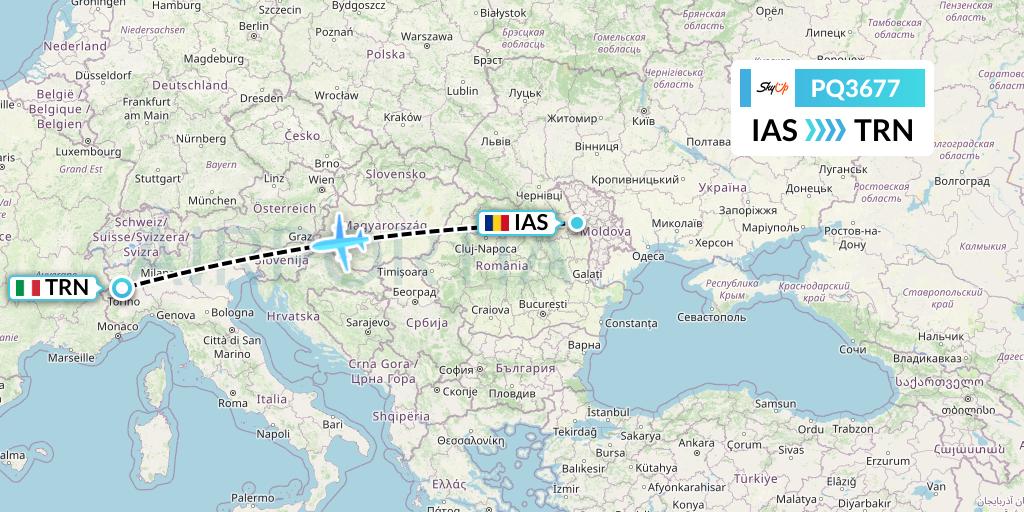 PQ3677 SkyUp Airlines Flight Map: Iasi to Turin