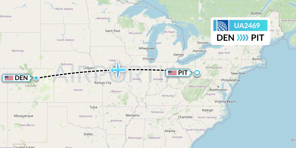 UA2469 United Airlines Flight Map: Denver to Pittsburgh