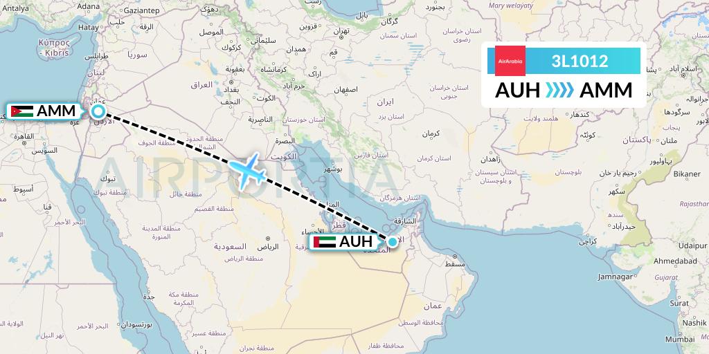 3L1012 Air Arabia Abu Dhabi Flight Map: Abu Dhabi to Amman